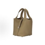 HERMES Picotin Lock 18 Silver buckle vegetable basket bucket Bag Handbag 18 Women\'s beige